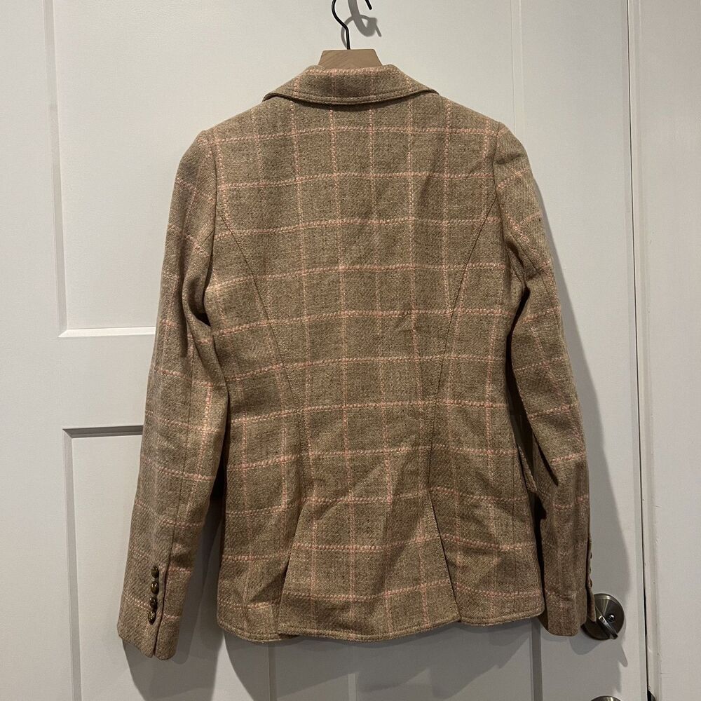 Smythe Virgin Wool Tan & Pink Plaid Print Blazer Women's Size 8 - Picture 5 of 10